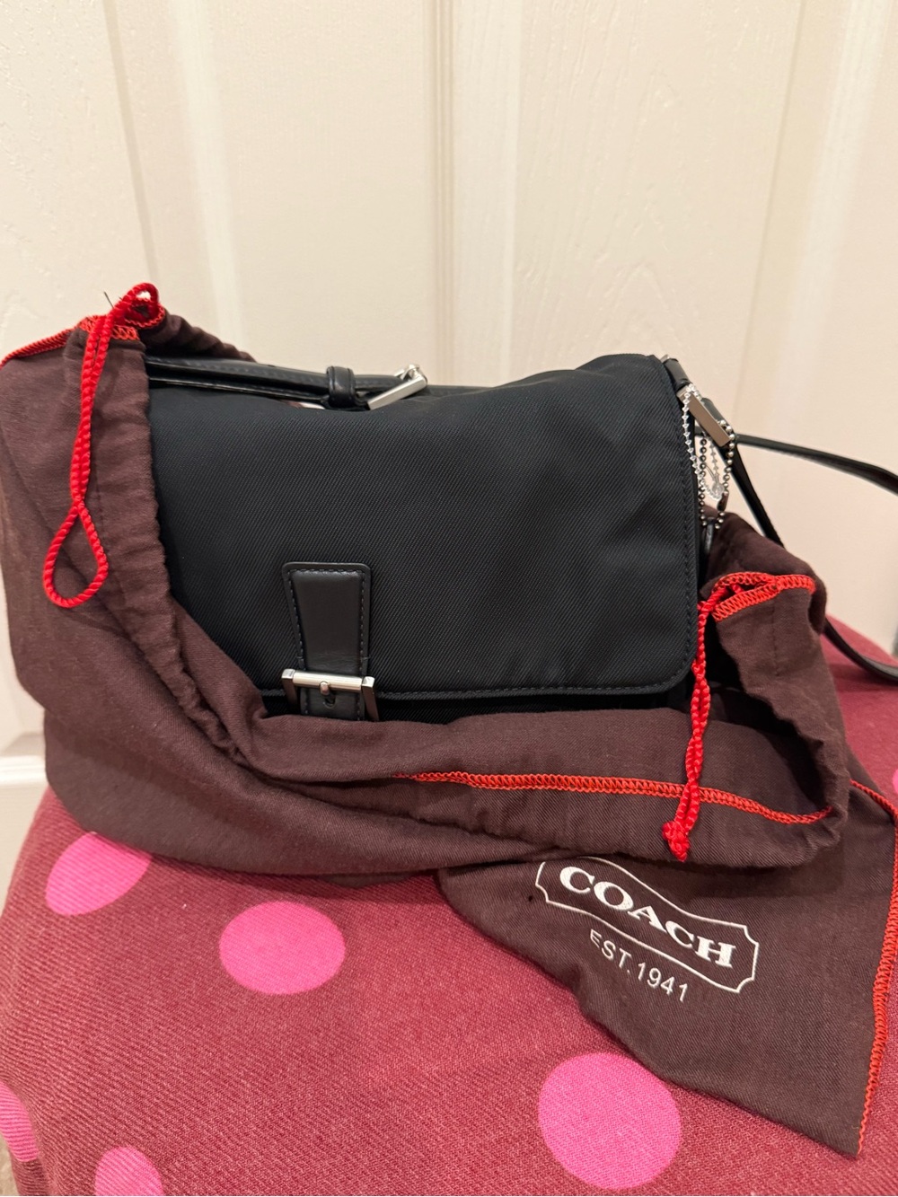 Vintage 2002 Coach Black Nylon Shoulder Bag Leather Trim